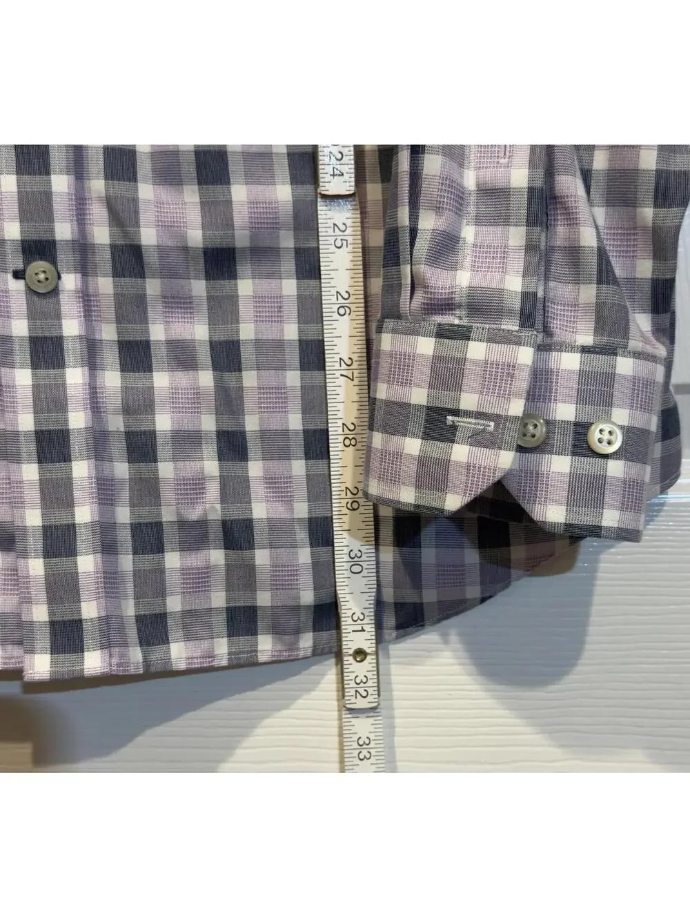 Banana Republic shirt Men L Non-Iron Tailored Slim Fit purple gray Check Pattern